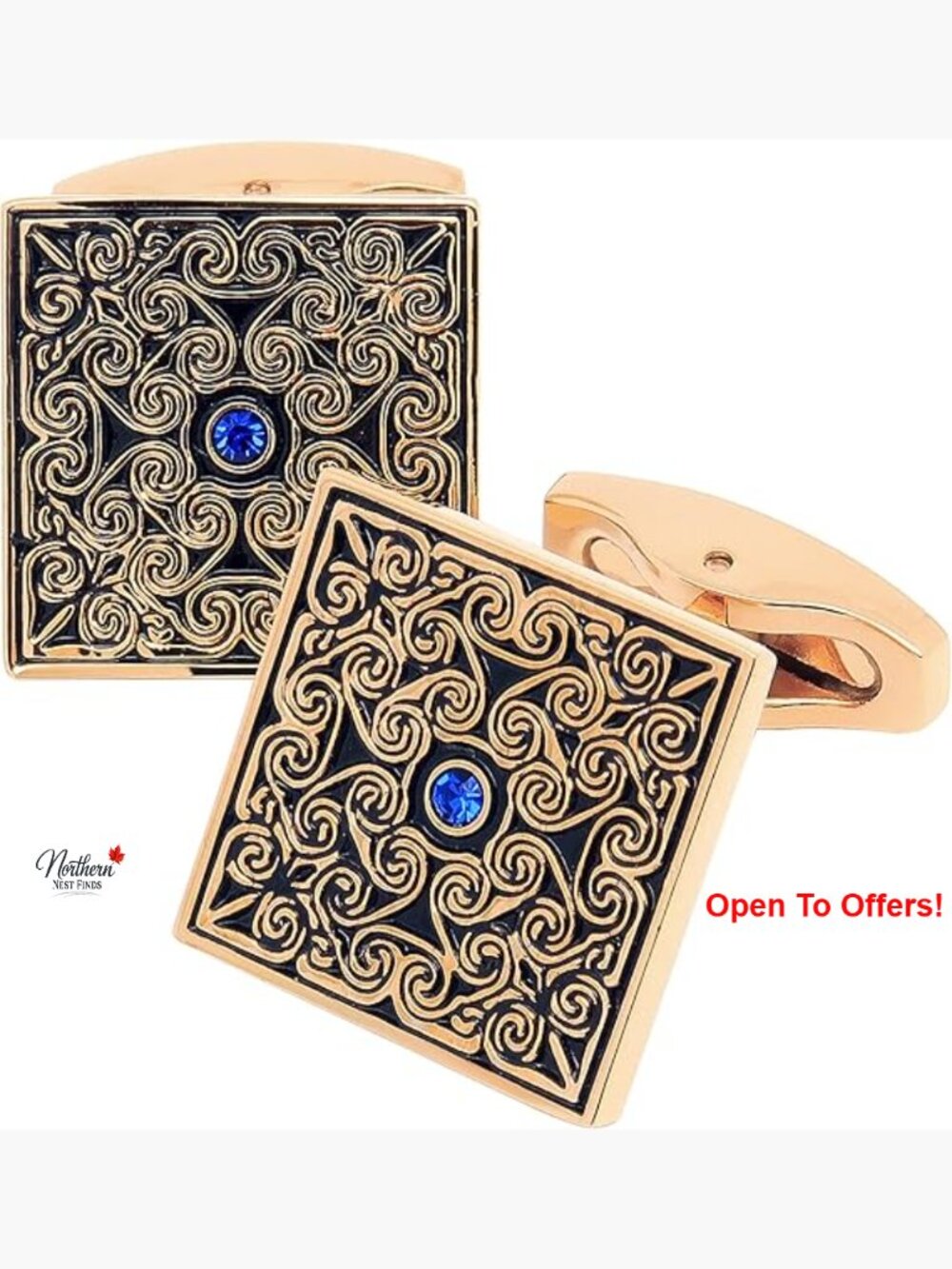 Gold Plated Square Enamel Cufflinks for Men Retro Patterns